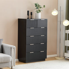HAOYYE Black Five-Level Six-Drawer Storage Cabinet, P2 Particle Board & Density Board with Wavy Pattern Drawer Front, 72x41x117cm, Modern Multi-Function Storage Organizer for Bedroom, Living Room, Office, Durable and Stylish Home Storage Solution