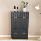 HAOYYE Black Five-Level Six-Drawer Storage Cabinet, P2 Particle Board & Density Board with Wavy Pattern Drawer Front, 72x41x117cm, Modern Multi-Function Storage Organizer for Bedroom, Living Room, Office, Durable and Stylish Home Storage Solution