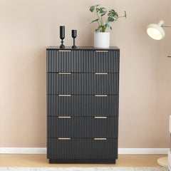 HAOYYE Black Five-Level Six-Drawer Storage Cabinet, P2 Particle Board & Density Board with Wavy Pattern Drawer Front, 72x41x117cm, Modern Multi-Function Storage Organizer for Bedroom, Living Room, Office, Durable and Stylish Home Storage Solution
