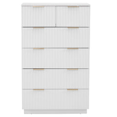 HAOYYE FCH White Six-Drawer Cabinet with Wavy Pattern Fronts, 5-Level Storage Unit, P2 Particle Board and Density Board, Spacious and Durable Bedroom Storage Solution, Modern Design for Clothes, Accessories, and Personal Items Organization