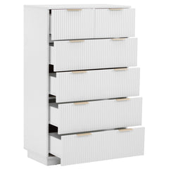 HAOYYE FCH White Six-Drawer Cabinet with Wavy Pattern Fronts, 5-Level Storage Unit, P2 Particle Board and Density Board, Spacious and Durable Bedroom Storage Solution, Modern Design for Clothes, Accessories, and Personal Items Organization