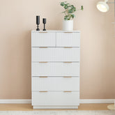 HAOYYE FCH White Six-Drawer Cabinet with Wavy Pattern Fronts, 5-Level Storage Unit, P2 Particle Board and Density Board, Spacious and Durable Bedroom Storage Solution, Modern Design for Clothes, Accessories, and Personal Items Organization