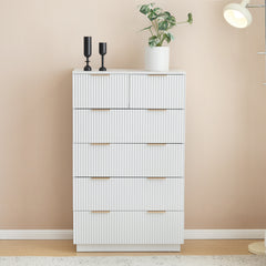 HAOYYE FCH White Six-Drawer Cabinet with Wavy Pattern Fronts, 5-Level Storage Unit, P2 Particle Board and Density Board, Spacious and Durable Bedroom Storage Solution, Modern Design for Clothes, Accessories, and Personal Items Organization