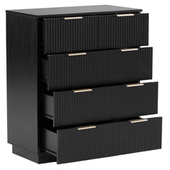 HAOYYE FCH Black 5-Drawer Storage Cabinet, 72cm Wide Chest of Drawers with Wavy Pattern Fronts, P2 Particle Board & Density Board Dresser, Modern 4-Tier Organizer for Bedroom, Living Room, or Office, Space-Saving Storage Unit
