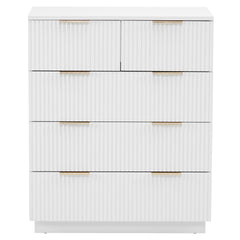 HAOYYE FCH White 5-Drawer Storage Cabinet, P2 Particle Board & Density Board Dresser with Wavy Pattern Drawer Fronts, Modern 4-Tier Chest of Drawers for Bedroom, Living Room, Home Office, Stylish & Space-Saving