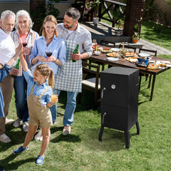 HAOYYE Outdoor Vertical Charcoal Smoker with Double Doors and Built-in Thermometer, 2 Detachable Smoking Racks, Charcoal and Water Pans, 4 Adjustable Air Vents, Heavy Duty Smoker for Backyard Barbecue Camping and Grilling