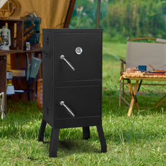 HAOYYE Outdoor Vertical Charcoal Smoker with Double Doors and Built-in Thermometer, 2 Detachable Smoking Racks, Charcoal and Water Pans, 4 Adjustable Air Vents, Heavy Duty Smoker for Backyard Barbecue Camping and Grilling