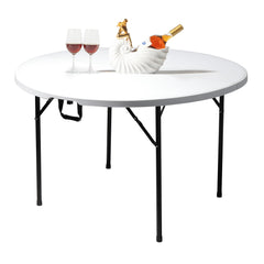 HAOYYE Round Folding Table, Outdoor Folding Utility Table in White, Durable and Lightweight, Ideal for Picnics, Parties, Events, and Outdoor Gatherings, Easy to Store and Transport