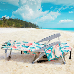 HAOYYE Compact Oxford Cloth Beach Chair, Durable Aluminum Tube Frame, Supports Up To 100kg, Silver White And Flamingo Print, Lightweight And Comfortable For Outdoor Use