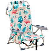 HAOYYE Compact Oxford Cloth Beach Chair, Durable Aluminum Tube Frame, Supports Up To 100kg, Silver White And Flamingo Print, Lightweight And Comfortable For Outdoor Use