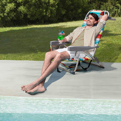 HAOYYE Short Oxford Cloth Beach Chair, Rainbow Stripes, Durable Aluminum Tube Frame, Supports Up To 100kg, Lightweight and Comfortable Outdoor Seating Solution