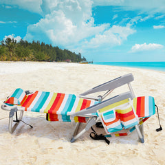HAOYYE Short Oxford Cloth Beach Chair, Rainbow Stripes, Durable Aluminum Tube Frame, Supports Up To 100kg, Lightweight and Comfortable Outdoor Seating Solution