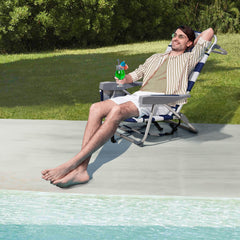 HAOYYE Compact Oxford Cloth Beach Chair, Durable Aluminum Tube Frame, Supports Up To 100kg, Silver White And Blue Stripes, Lightweight And Comfortable For Outdoor Use