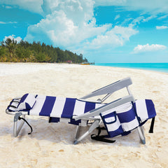 HAOYYE Compact Oxford Cloth Beach Chair, Durable Aluminum Tube Frame, Supports Up To 100kg, Silver White And Blue Stripes, Lightweight And Comfortable For Outdoor Use