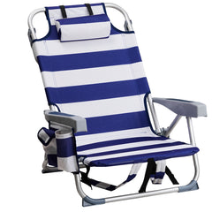 HAOYYE Compact Oxford Cloth Beach Chair, Durable Aluminum Tube Frame, Supports Up To 100kg, Silver White And Blue Stripes, Lightweight And Comfortable For Outdoor Use