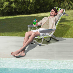 HAOYYE Compact Oxford Cloth Beach Chair, Durable Aluminum Tube Frame, Supports Up To 100kg, Silver White And Green Stripes, Lightweight And Comfortable For Outdoor Use