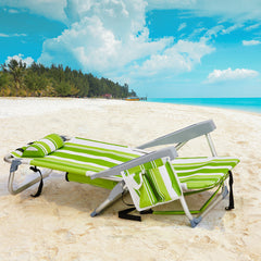 HAOYYE Compact Oxford Cloth Beach Chair, Durable Aluminum Tube Frame, Supports Up To 100kg, Silver White And Green Stripes, Lightweight And Comfortable For Outdoor Use