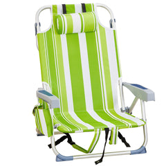 HAOYYE Compact Oxford Cloth Beach Chair, Durable Aluminum Tube Frame, Supports Up To 100kg, Silver White And Green Stripes, Lightweight And Comfortable For Outdoor Use