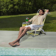 HAOYYE Compact Oxford Cloth Beach Chair, Durable Aluminum Tube Frame, Supports Up To 100kg, Silver White And Yellow, Lightweight And Comfortable For Outdoor Use