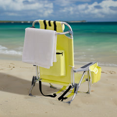 HAOYYE Compact Oxford Cloth Beach Chair, Durable Aluminum Tube Frame, Supports Up To 100kg, Silver White And Yellow, Lightweight And Comfortable For Outdoor Use