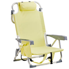 HAOYYE Compact Oxford Cloth Beach Chair, Durable Aluminum Tube Frame, Supports Up To 100kg, Silver White And Yellow, Lightweight And Comfortable For Outdoor Use
