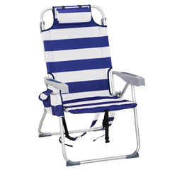 HAOYYE Lightweight Folding Beach Chair, Heightened Design With Durable Oxford Fabric And Sturdy Aluminum Frame, Comfortable Portable Outdoor Lounge Chair, Blue Stripes
