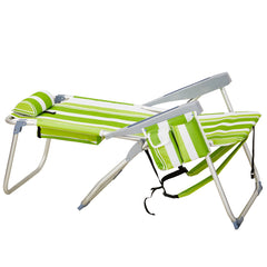 HAOYYE Lightweight Folding Beach Chair, Heightened Oxford Cloth With Sturdy Aluminum Frame, Comfortable Portable Outdoor Lounge Chair, Green Stripes