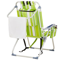 HAOYYE Lightweight Folding Beach Chair, Heightened Oxford Cloth With Sturdy Aluminum Frame, Comfortable Portable Outdoor Lounge Chair, Green Stripes