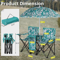 Haoyye Portable 2-Seat Folding Chair With Removable Sun Umbrella And Built-In Cup Holders – A Sturdy, Lightweight Outdoor Camping Bench For Beach, Picnic, Patio And Outdoor Adventures