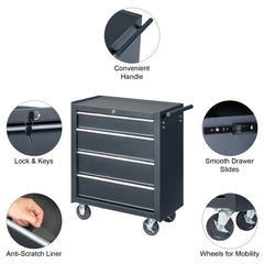 HAOYYE Heavy Duty Single Bottom Cabinet Instrument Cart with Four Drawers Black Steel Medical Storage Cart Rolling Utility Cart with 330lb Capacity Durable Mobile Storage Solution for Clinic Workshop Lab