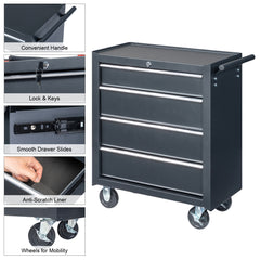 HAOYYE Heavy Duty Single Bottom Cabinet Instrument Cart with Four Drawers Black Steel Medical Storage Cart Rolling Utility Cart with 330lb Capacity Durable Mobile Storage Solution for Clinic Workshop Lab