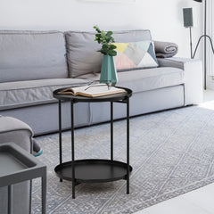 HAOYYE 2-Tier Metal Patio Side Table with Removable Trays Weather-Resistant Round Small Coffee Table for Garden Balcony Indoor Outdoor Use