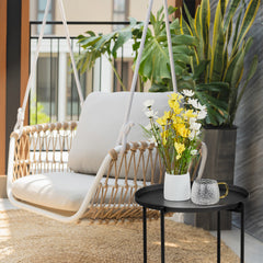 HAOYYE 2-Tier Metal Patio Side Table with Removable Trays Weather-Resistant Round Small Coffee Table for Garden Balcony Indoor Outdoor Use