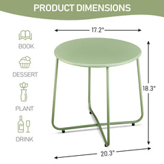 HAOYYE Patio Small Side Table Round Waterproof Metal Coffee Table Weather Resistant Outdoor End Table for Garden Balcony Porch Yard Living Room Durable Rustproof Accent Table for Indoor Outdoor Use Green