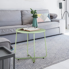HAOYYE Patio Small Side Table Round Waterproof Metal Coffee Table Weather Resistant Outdoor End Table for Garden Balcony Porch Yard Living Room Durable Rustproof Accent Table for Indoor Outdoor Use Green