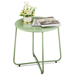 HAOYYE Patio Small Side Table Round Waterproof Metal Coffee Table Weather Resistant Outdoor End Table for Garden Balcony Porch Yard Living Room Durable Rustproof Accent Table for Indoor Outdoor Use Green