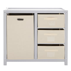 HAOYYE Wooden Frame Removable Top Gray Painted Pine Cot with 3 Fabric Drawers and 1 Fabric Bag