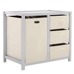 HAOYYE Wooden Frame Removable Top Gray Painted Pine Cot with 3 Fabric Drawers and 1 Fabric Bag