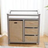 HAOYYE Wooden Frame Removable Top Gray Painted Pine Cot with 3 Fabric Drawers and 1 Fabric Bag