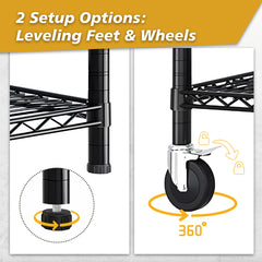 HAOYYE Heavy Duty Metal Shelving Unit With Wheels, Adjustable Storage Rack for Garage Or Pantry, NSF Certified Commercial Storage Shelf, High-Load Capacity, Sturdy Wire Shelving