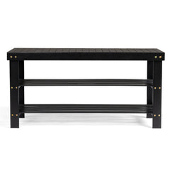 Haoyye 3-Tier Seamless Top Bamboo Shoe Rack, Eco-Friendly and Durable Storage Solution, Compact Design Perfect for Entryways, Closets, and Apartments, Elegant Black Finish for a Modern Look