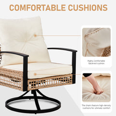 Haoyye 3 Pieces Outdoor Swivel Rocker Patio Chairs Wicker Patio Bistro Set with 2 Rocking Chairs and 1 Coffee Table Patio Furniture Set with Cushions for Porch Balcony Backyard Garden Deck Poolside Lounge Use