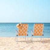 Set of 2 Webbed Folding Beach Chairs, Outdoor Patio Lawn Foldable Chairs for Camping Fishing Yard Poolside BBQ, Orange & White