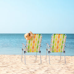 Haoyye Set of 2 Webbed Folding Beach Chairs, Portable and Lightweight Outdoor Lawn Chairs for Camping, Fishing, BBQ, and Poolside, Durable Yellow and Green Design for Comfortable Relaxation