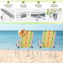 Haoyye Set of 2 Webbed Folding Beach Chairs, Portable and Lightweight Outdoor Lawn Chairs for Camping, Fishing, BBQ, and Poolside, Durable Yellow and Green Design for Comfortable Relaxation