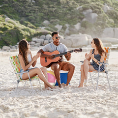 Haoyye Set of 2 Webbed Folding Beach Chairs, Portable and Lightweight Outdoor Lawn Chairs for Camping, Fishing, BBQ, and Poolside, Durable Yellow and Green Design for Comfortable Relaxation