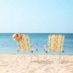 Haoyye Set of 2 Webbed Folding Beach Chairs, Durable and Lightweight Outdoor Lawn Chairs for Camping, Fishing, Poolside, and BBQs, Vibrant Yellow and Green Design for Comfortable Relaxation