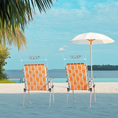 Haoyye Set of 2 Webbed Folding Beach Chairs, Durable and Lightweight Outdoor Lawn Chairs for Camping, Fishing, Poolside, and BBQs, Vibrant Orange And White Design for Comfortable Relaxation