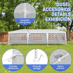 HAOYYE 3x9m Outdoor Party Tent Waterproof PE Pergola with 5 Removable Window Sidewalls Spiral Tube Iron Frame for Wedding Events Camping Backyard