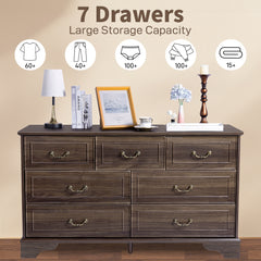 HAOYYE Brown 7 Drawer Double Dresser with Wide Storage Drawers for Bedroom Living Room Entryway Organization